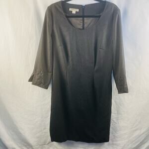 Pendleton Gray Wool 3/4‎ Sleeve Embroidered Classic Sheath Dress Size 10